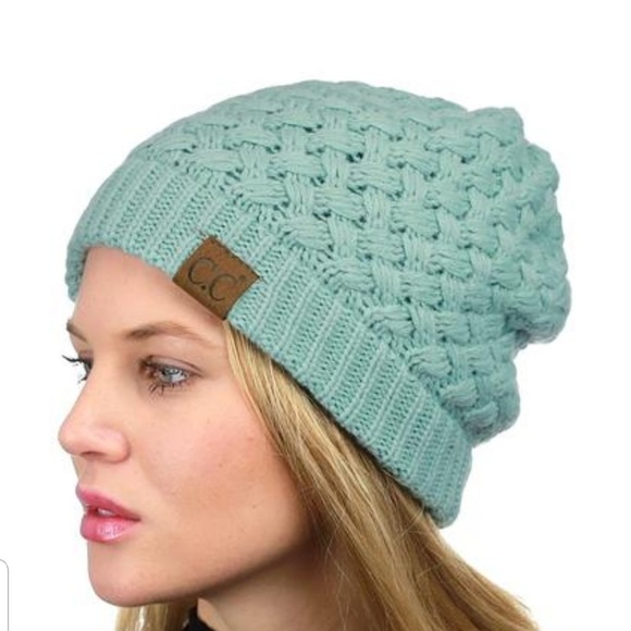 C.C Beanie Basket Weave Light Blue with Lining - Picture 3 of 3